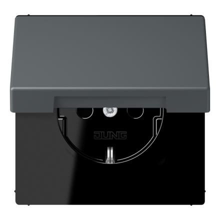 Jung LC1520BFKIKL202 SCHUKO socket, 16 A 250 V ~, integrated increased contact protection, SAFETY+, hinged lid, thermoplastic painted, LS series, gris foncé 31 ( LC32010 )
