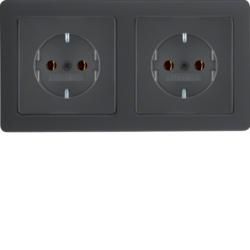 Berker 47206086 SCHUKO 2-way socket combination with anthracite frame including Berker Q.1/Q.3