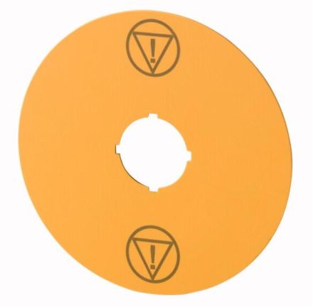 Eaton M22-XAK-ESS label, EMERGENCY STOP, yellow, D = 90 mm, with symbol IEC60417-5638, 180469