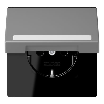 Jung LC1520BFNAKL203 SCHUKO socket, 16 A 250 V ~, with label field, integrated increased contact protection, SAFETY+, hinged lid, thermoplastic painted, LS series, gris 31 ( LC1520BFNAKL203 )