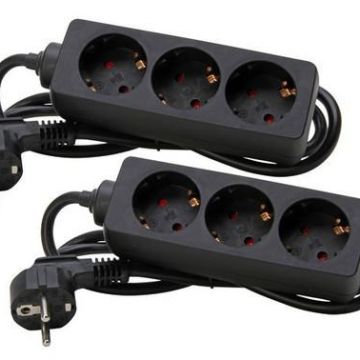 Kopp 128615854 3-way black SCHUKO power strip