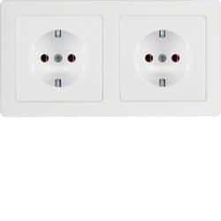 Berker 47206089 SCHUKO 2-way socket combination with polar white frame including Berker Q.1/Q.3