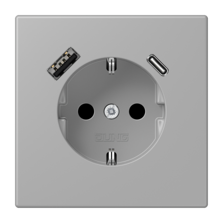 Jung LC1520-15CA204 SCHUKO socket 16 A 250 V ~, with USB charger 1 x type A + 1 x type C, integrated increased contact protection, SAFETY+, LS series, grey middle ( LC32012 )