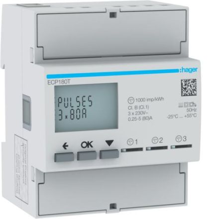 Hager ECP180T 1-phase direct 3x80A 4M S0 energy meter