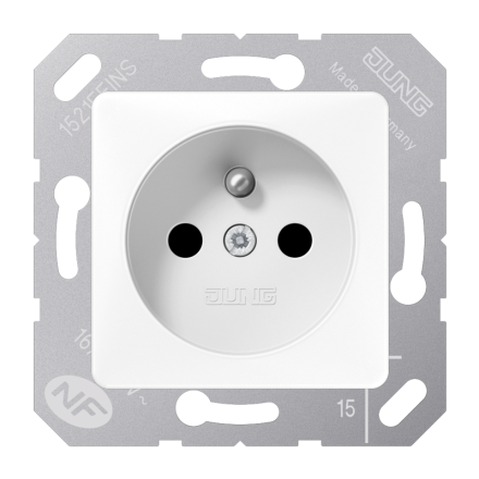 Jung 5120FBFKIWW socket, French/Belgian system, 16 A 250 V ~, without claws, integrated increased contact protection, SAFETY+, thermoplastic, 50 x 50 mm, alpine white