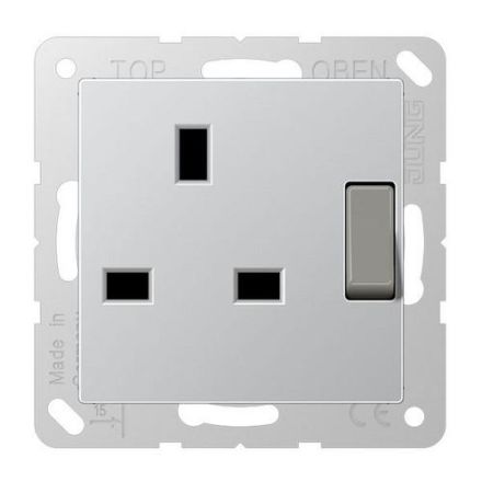 Jung A3171AL switchable socket, British Standard, 13 A 250 V ~, screw terminals BS 1363-1, 4 mm2, without claws, integrated increased contact protection, SAFETY+