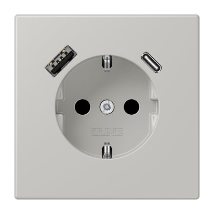 Jung LC1520-15CA205 SCHUKO socket 16 A 250 V ~, with USB charger 1 x type A + 1 x type C, integrated increased contact protection, SAFETY+, LS series, gris clair 31 ( LC32013 )