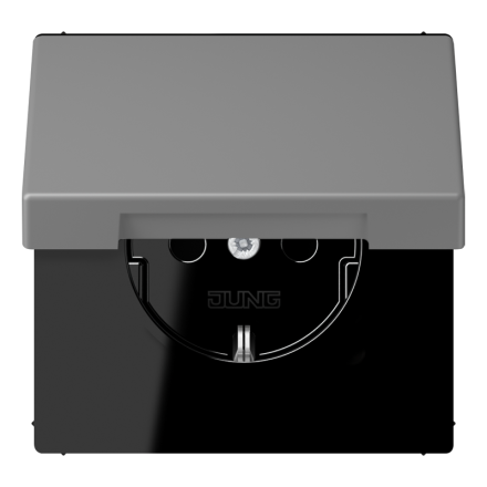 Jung LC1520BFKIKL203 SCHUKO socket, 16 A 250 V ~, integrated increased contact protection, SAFETY+, hinged lid, thermoplastic painted, LS series, gris 31 ( LC32011 )