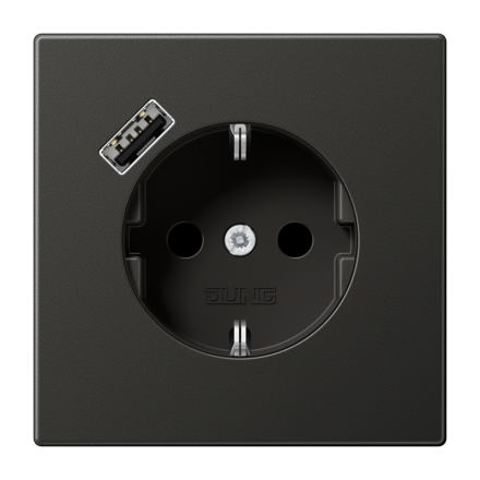 Jung AL1520-18AAN SCHUKO socket 16 A 250 V ~, with USB charger 1 x type A, integrated increased contact protection, SAFETY+, LS series, anthracite (painted aluminum