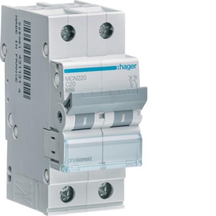 Hager MCN220 circuit breaker 2-pole C20A 6kA 2M