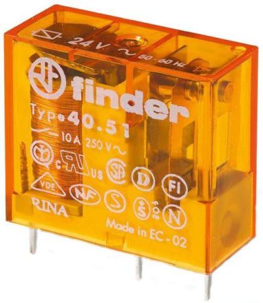 Finder 40.51.8.110.0000 1 changeover contact for 10 A coil 110 V AC plug-in/print relay