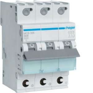 Hager MCS306 circuit breaker 3-pole C6A 6kA QC 3M