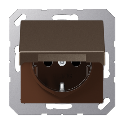 Jung A1520BFKIKLMO SCHUKO socket, 16 A 250 V ~, integrated increased contact protection, SAFETY+, hinged lid, thermoplastic painted, series A, mocha