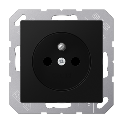 Jung A1520FBFKISWM socket, French/Belgian system, 16 A 250 V ~, integrated increased contact protection, SAFETY+, thermoplastic painted, series A, graphite black