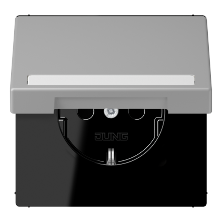 Jung LC1520BFNAKL204 SCHUKO socket, 16 A 250 V ~, with label field, integrated increased contact protection, SAFETY+, hinged lid, thermoplastic painted, LS series, gris mo ( LC1520BFNAKL204 )