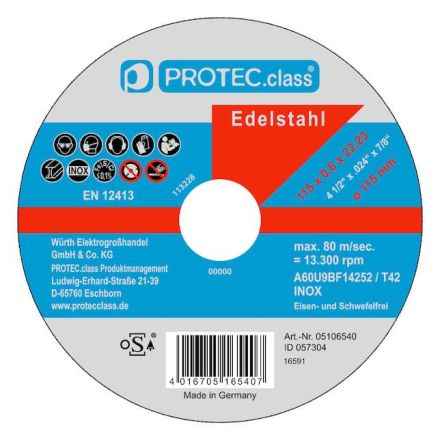 PROTEC.class 05106540 PTINS115 Inox 115x0.6x22mm (PK=10pcs) cutting disc