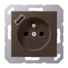 Jung A1520F-18AMO socket, French/Belgian system 16 A 250 V ~, with USB charger 1 x type A, integrated increased contact protection, SAFETY+, series A, mocha