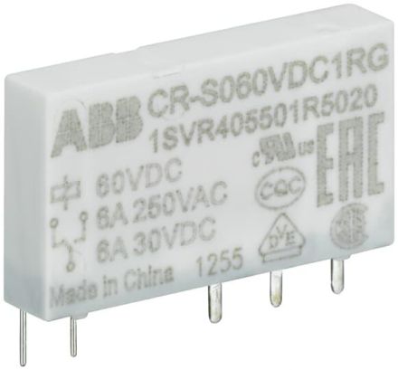 ABB Stotz-Kontakt CR-S012VDC1RG, plug-in interface relay 1We, A1-A2=12VDC, Output=6A/250VAC gold-plated contacts, 1SVR405501R2020