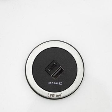 EVOline ONE2-R.ED ONE USB charger black-ring stainless steel, stainless steel colored