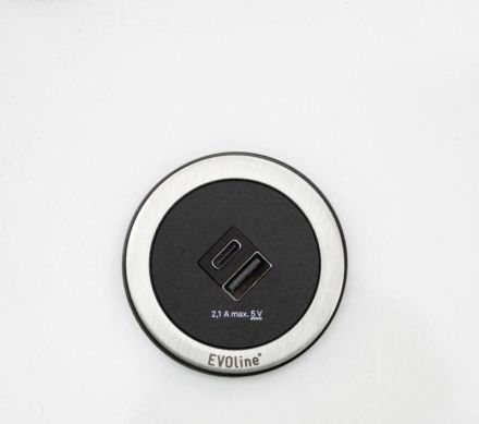 EVOline ONE2-R.ED ONE USB charger black-ring stainless steel, stainless steel colored