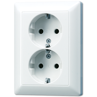 Jung AS5022UWW SCHUKO® double socket, 16 A 250 V ~, screw terminals, Duroplast, AS series, alpine white
