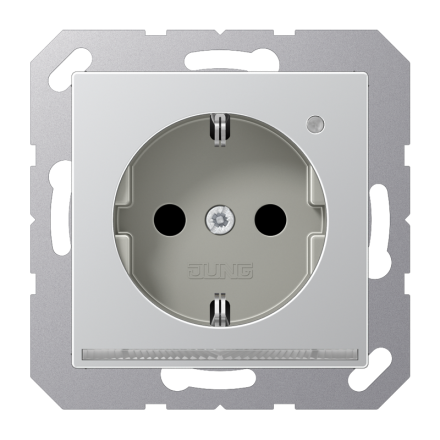Jung A1520-OALLNW SCHUKO® socket with LED orientation light, 16 A 250 V ~, integrated increased contact protection, SAFETY+, thermoplastic painted, series A, aluminum