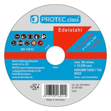 PROTEC.class 05106541 PTINS125 Inox 125x0.6x22mm (PK=10pcs) cutting disc