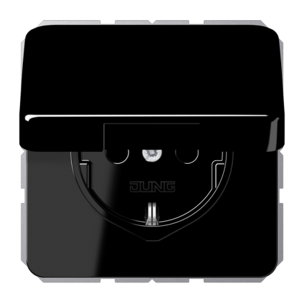 Jung CD1520BFKIKLSW SCHUKO socket, 16 A 250 V ~, without claws, integrated increased contact protection, SAFETY+, hinged lid, thermoplastic, CD series, black
