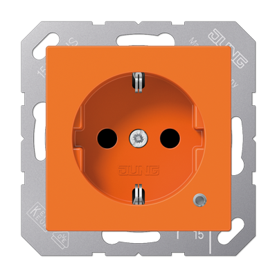 Jung ABA1520BFKOO SCHUKO socket, 16 A 250 V ~, with function display, integrated increased contact protection, SAFETY+, thermoplastic antibacterial, AS series, orange (f