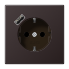 Jung AL1520-18AD SCHUKO socket 16 A 250 V ~, with USB charger 1 x type A, integrated increased contact protection, SAFETY+, LS series, dark (painted aluminum)
