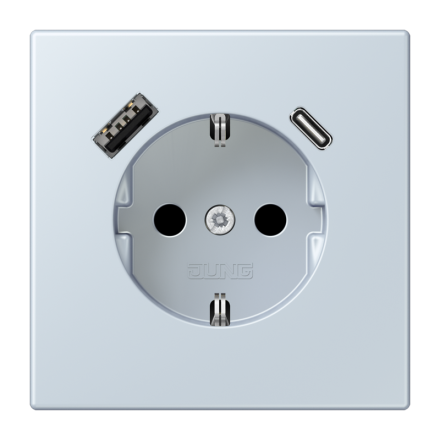 Jung LC1520-15CA209 SCHUKO socket 16 A 250 V ~, with USB charger 1 x type A + 1 x type C, integrated increased contact protection, SAFETY+, LS series, outremer pale ( LC32023 )
