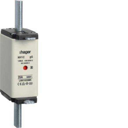 Hager LNH1025MK NH fuse link NH1C gG 500V 25A insulated handle