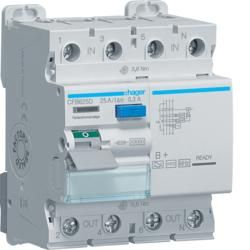 Hager CFB625D 4-pole 10kA 25A 300mA Type B+ residual current circuit breaker