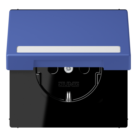 Jung LC1520BFNAKL206 SCHUKO socket, 16 A 250 V ~, with label field, integrated increased contact protection, SAFETY+, hinged lid, thermoplastic painted, LS series, blue or ( LC1520BFNAKL206 )