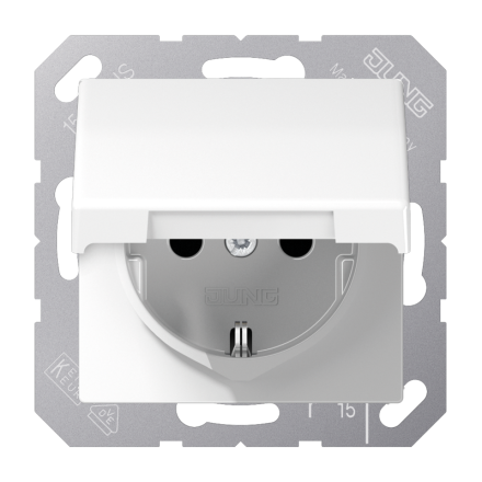 Jung SPAS1520KIKLWW SCHUKO socket, 16 A 250 V ~, without claws, integrated increased contact protection, SAFETY+, hinged lid, Duroplast antimicrobial, AS series, alpine white