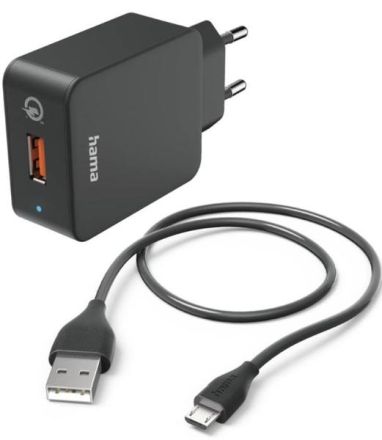 Hama 201621 with charging cable Micro-USB, 1.5 m, black fast charger