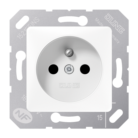Jung 5121FBFKIWW socket, French/Belgian system, 16 A 250 V ~, screw terminals, without claws, integrated increased contact protection, SAFETY+, thermoplastic, 50