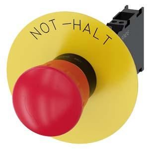 Siemens 3SU1100-1HB20-3FH0 emergency stop mushroom pushbutton 22mm round red with label 1S+1OE