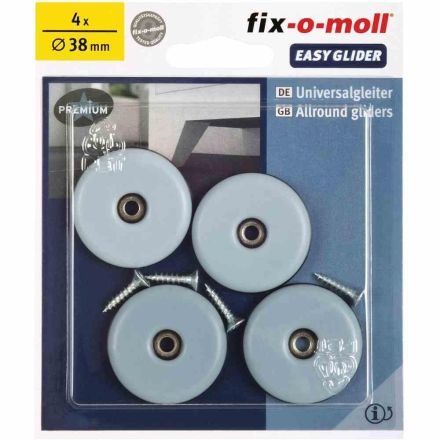 SUKI 3566127 PTFE Glider solid Ø 38mm 4 pieces with screw, grey