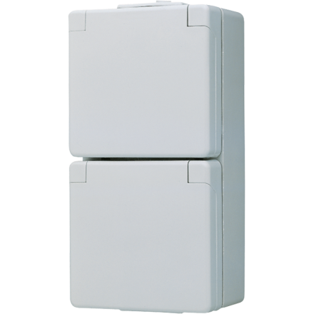 Jung 622W SCHUKO® double socket, 16 A 250 V ~, hinged cover, vertical, IP 44, WG 600