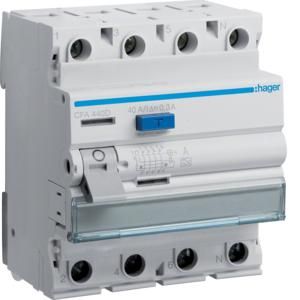 Hager CFA440D residual current circuit breaker 4-pole 40/0, 3A