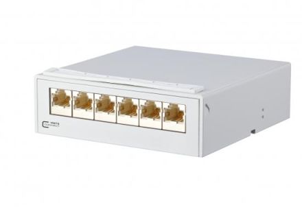 METZ CONNECT 6xRJ45 E-DAT 8 (8) WHT=121.5x39.7x118mm patch panel AP light grey, 130862-06-E