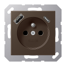 Jung A1520F-15CAMO socket, French/Belgian system 16 A 250 V ~, with USB charger 1 x type A + 1 x type C, integrated increased contact protection, SAFETY+, series