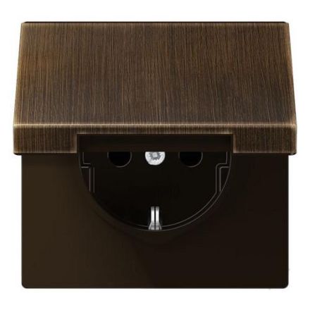 Jung ME1520KIKLAT SCHUKO socket, 16 A 250 V ~, integrated increased contact protection, SAFETY+, hinged cover, brass, LS series, antique brass