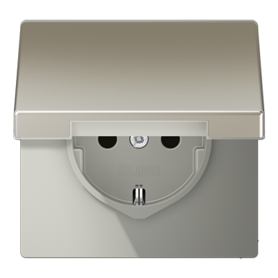Jung ES1520NKL SCHUKO socket, 16 A 250 V ~, without claws, hinged cover, LS series, stainless steel
