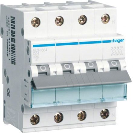 Hager MCN604 circuit breaker 3-pole+N C4A 6kA 4M